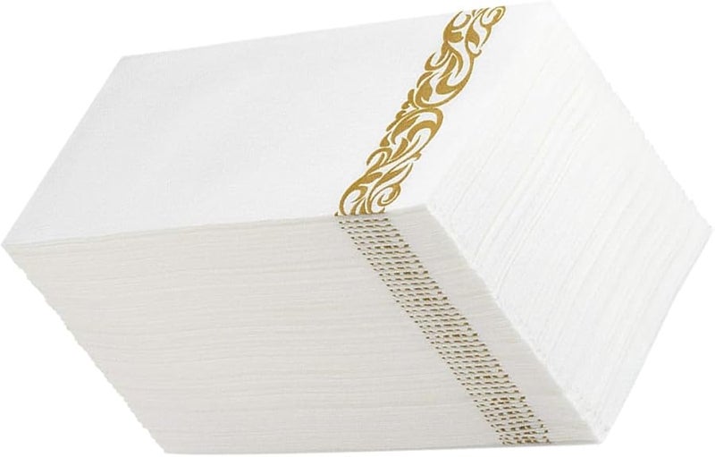 بالاكو 100 قطعة مناديل ورقية تستخدم لمرة واحدة 40x30 سم سميكة بنمط معدني لحفلات الزفاف والمطاعم - Image 1